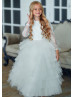 Long Sleeves Ivory Lace Tulle Ruffled Flower Girl Dress